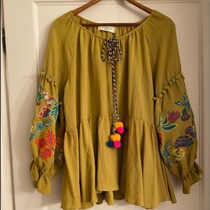 Olive colored peasant top